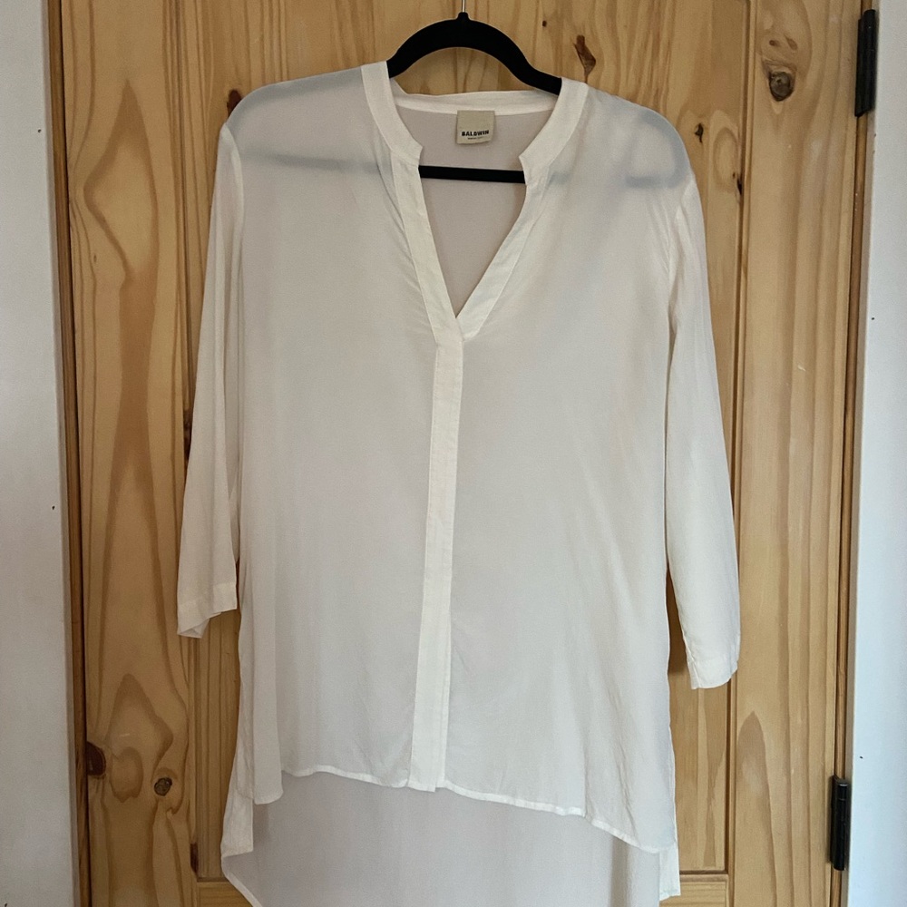Baldwin Cream V-Neck Silk Blouse long tunic